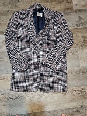 Vintage Wool Pendleton Blazer Jacket in Houndstooth Black & White Size 14